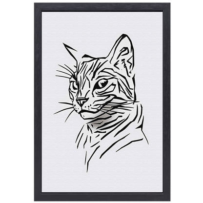 Minimalistische zwart-witte kat illustratie canvas met baklijst