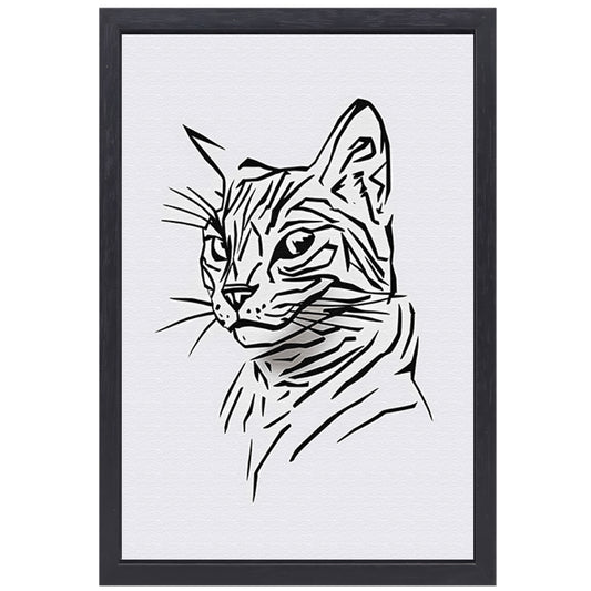 Minimalistische zwart-witte kat illustratie canvas met baklijst