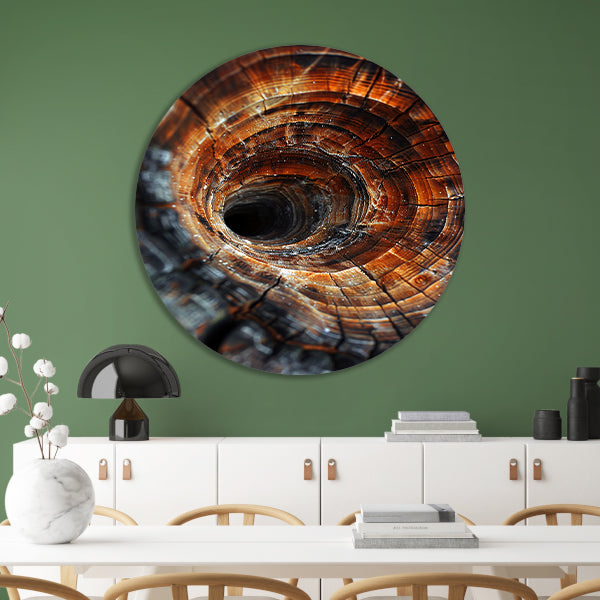 Close-up van een boomstam met draaikolkpatroon forex muurcirkel