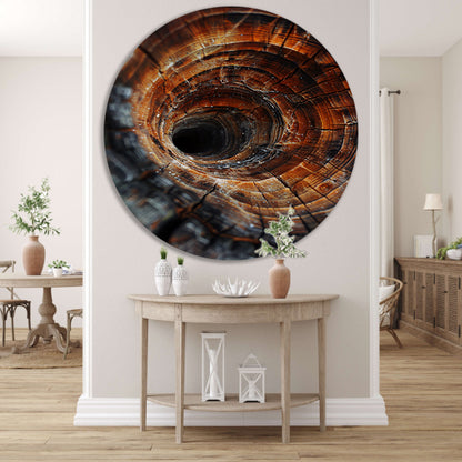 Close-up van een boomstam met draaikolkpatroon forex muurcirkel