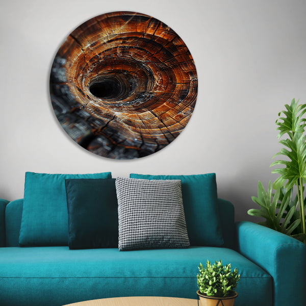 Close-up van een boomstam met draaikolkpatroon forex muurcirkel