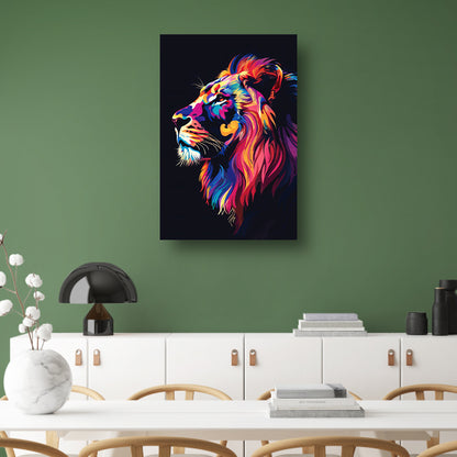 Kleurrijk digitale kunstprint van een leeuw canvas met baklijst