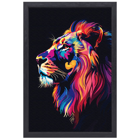 Kleurrijk digitale kunstprint van een leeuw canvas met baklijst