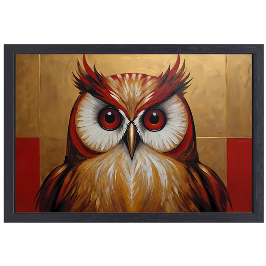 Majestueuze Uil in Moderne Kunst op Goud canvas met baklijst