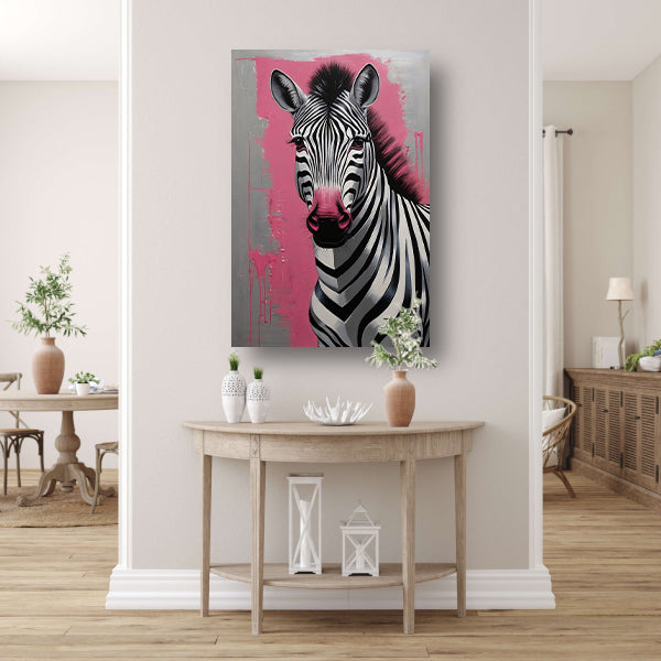 Zebra met Roze Splash in Moderne Stijl canvas