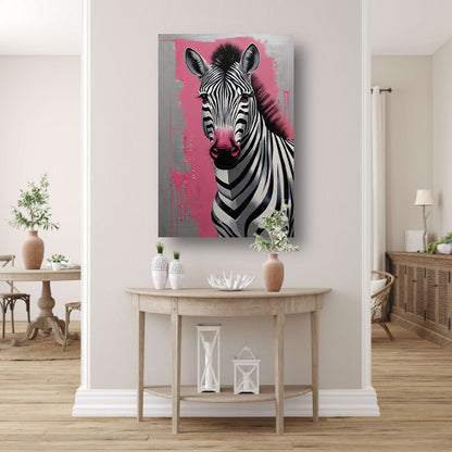 Zebra met Roze Splash in Moderne Stijl canvas
