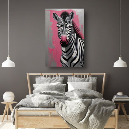 Zebra met Roze Splash in Moderne Stijl canvas