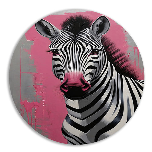 Zebra met Roze Splash in Moderne Stijl aluminium muurcirkel