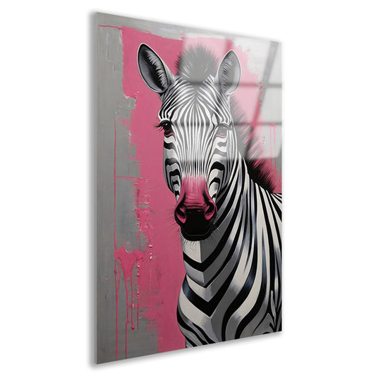Zebra met Roze Splash in Moderne Stijl Acrylglas