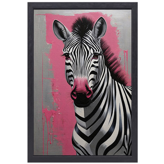 Zebra met Roze Splash in Moderne Stijl canvas met baklijst
