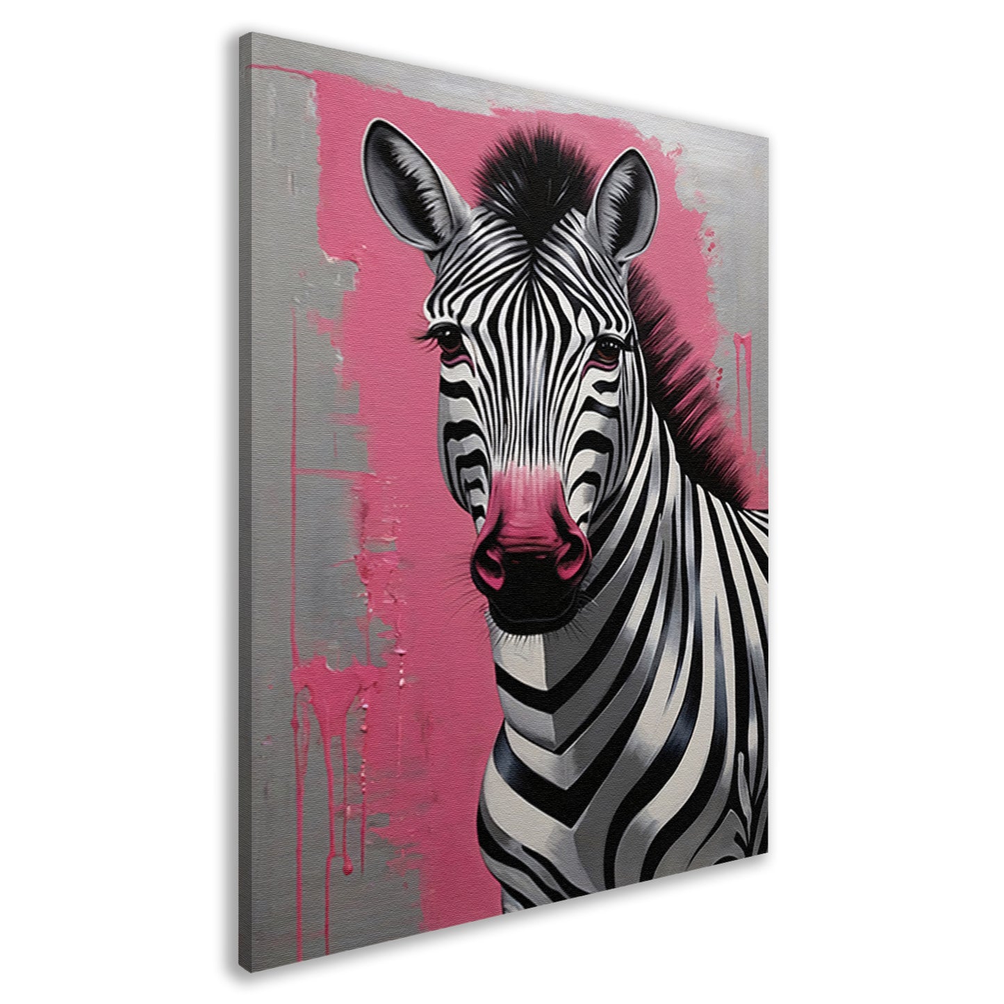 Zebra met Roze Splash in Moderne Stijl canvas