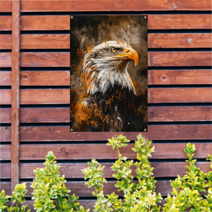 Dynamisch portret van adelaar in rustieke stijl tuinposter