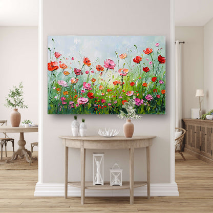 Wilde bloemen in zomerse weide schilderij poster