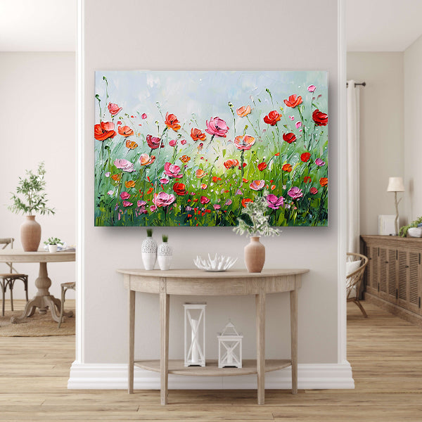 Wilde bloemen in zomerse weide schilderij canvas met baklijst