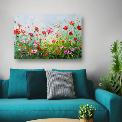 Wilde bloemen in zomerse weide schilderij canvas met baklijst