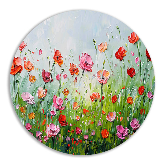 Wilde bloemen in zomerse weide schilderij aluminium muurcirkel