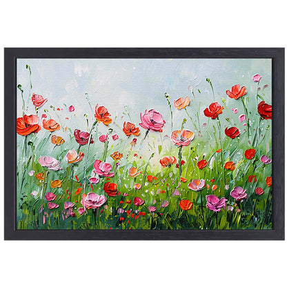 Wilde bloemen in zomerse weide schilderij canvas met baklijst