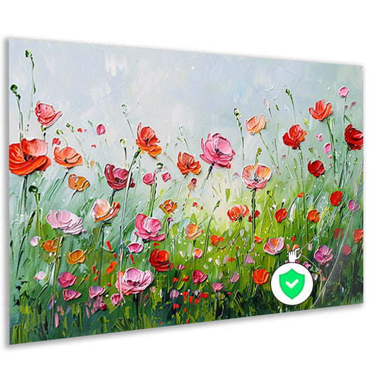 Wilde bloemen in zomerse weide schilderij poster