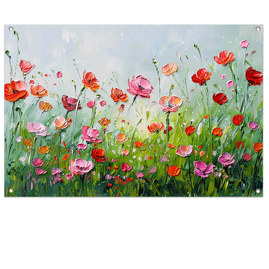 Wilde bloemen in zomerse weide schilderij tuinposter