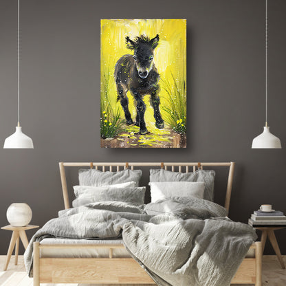 Abstract schilderij van pony met gele achtergrond acrylglas
