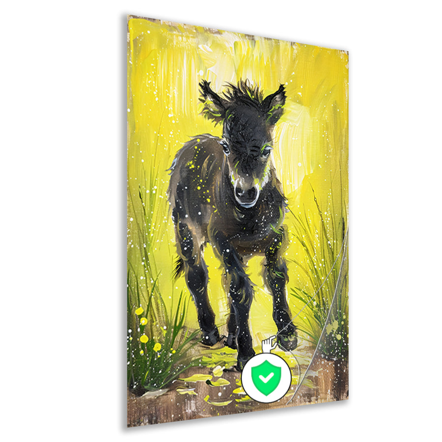 Abstract schilderij van pony met gele achtergrond poster