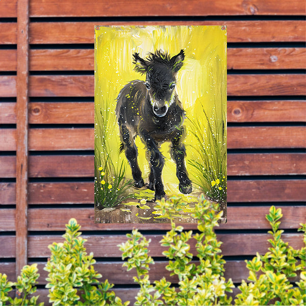 Abstract schilderij van pony met gele achtergrond tuinposter