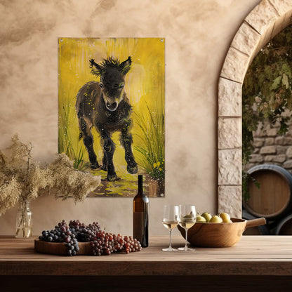 Abstract schilderij van pony met gele achtergrond tuinposter