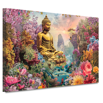 Boeddha Meditatie in Eclectische Bloementuin canvas