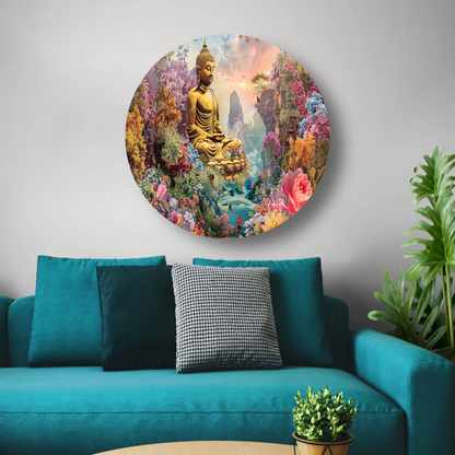 Boeddha Meditatie in Eclectische Bloementuin forex muurcirkel