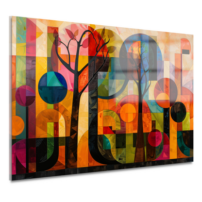 Kleurrijke Abstracte Bomen in Stedelijke Omgeving acrylglas