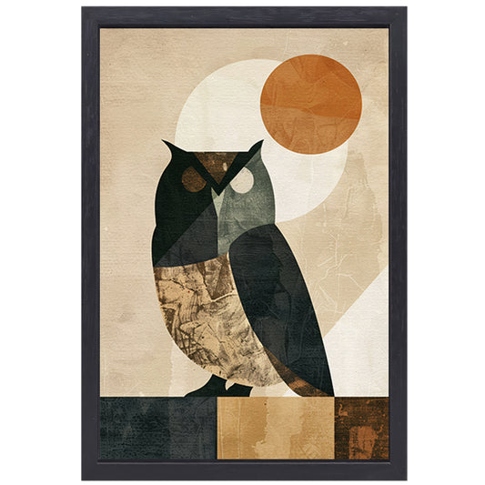 Abstracte Uil met Geometrische Vormen en Neutrale Tinten canvas met baklijst