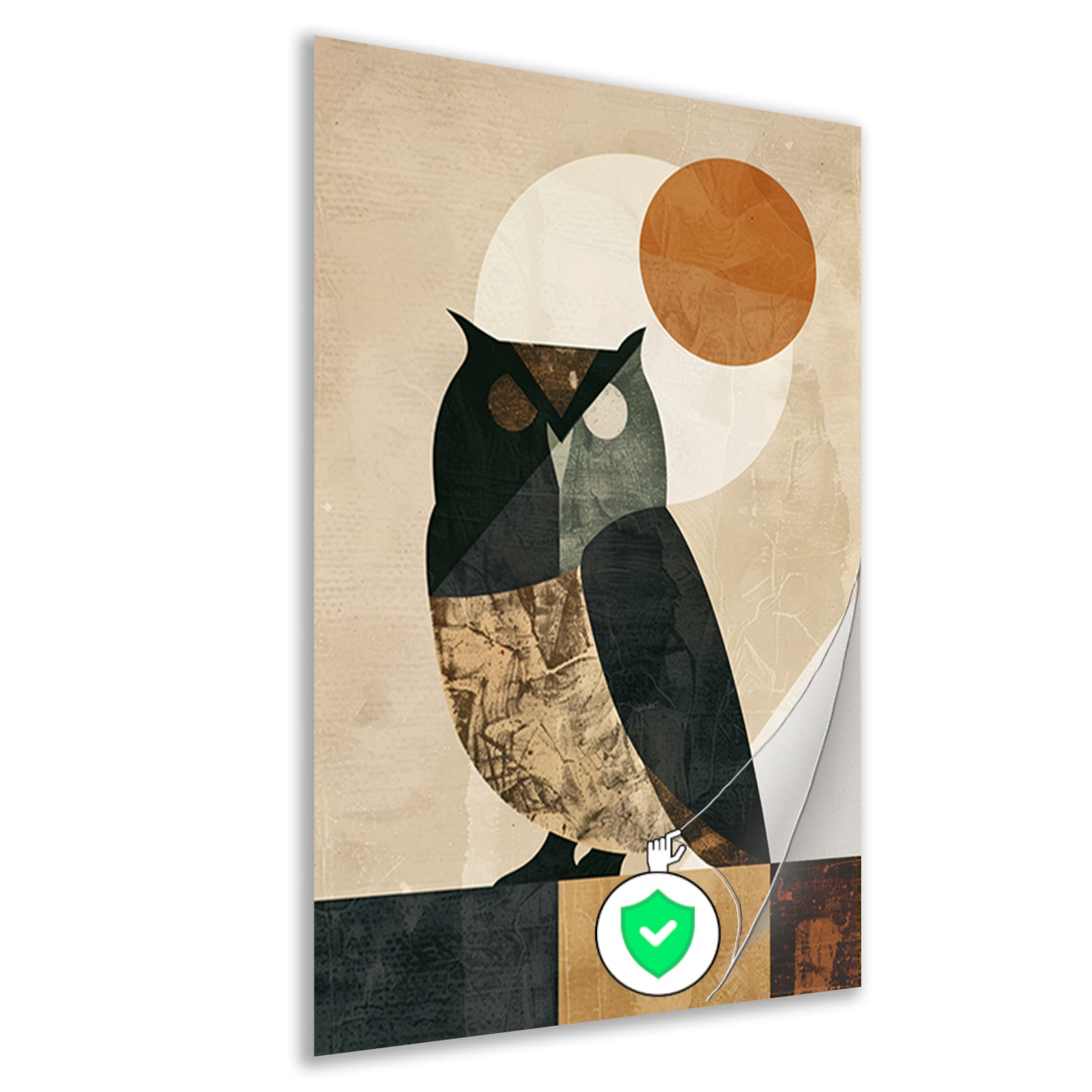 Abstracte Uil met Geometrische Vormen en Neutrale Tinten poster