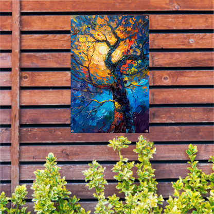 Dynamisch kleurrijk olieverfschilderij van een boom tuinposter