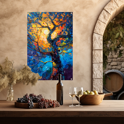 Dynamisch kleurrijk olieverfschilderij van een boom tuinposter