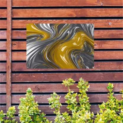 Zilveren en gele abstracte dynamiek tuinposter