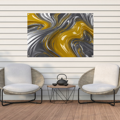 Zilveren en gele abstracte dynamiek tuinposter