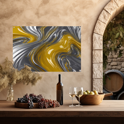Zilveren en gele abstracte dynamiek tuinposter