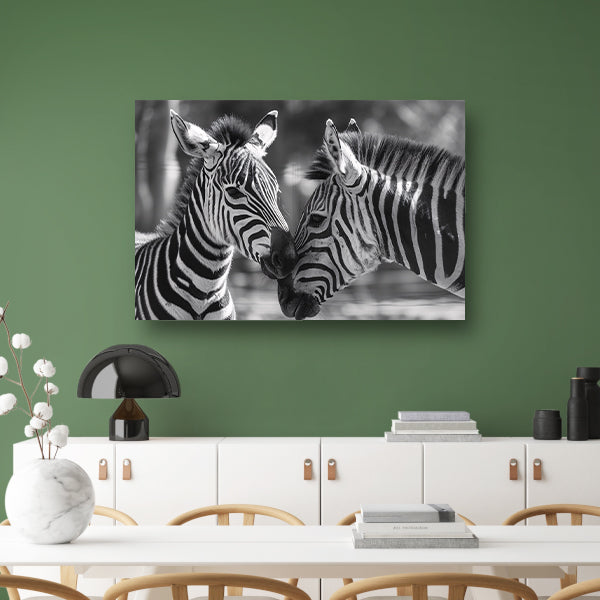 Intiem moment tussen twee zebras canvas