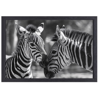 Intiem moment tussen twee zebras canvas met baklijst