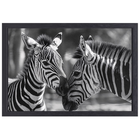 Intiem moment tussen twee zebras canvas met baklijst