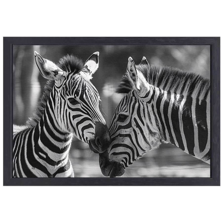Intiem moment tussen twee zebras canvas met baklijst