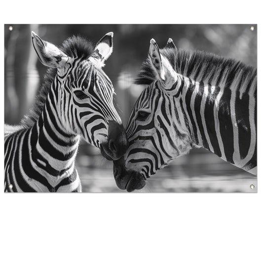 Intiem moment tussen twee zebras tuinposter