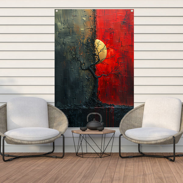Abstract Boom tussen Dag en Nacht tuinposter