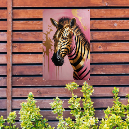 Gouden Zebra met Roze Achtergrond Kunstwerk tuinposter