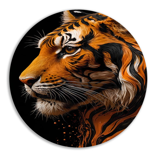 Digitale Oranje-Bruine Tijgerkop Kunst aluminium muurcirkel