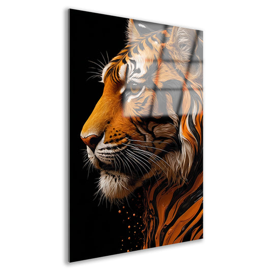 Digitale Oranje-Bruine Tijgerkop Kunst acrylglas