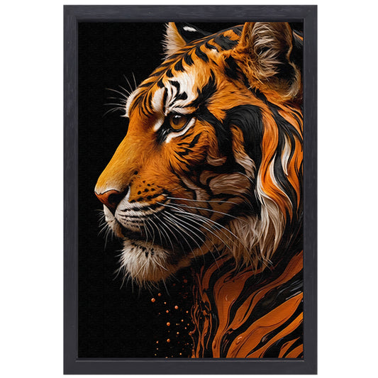 Digitale Oranje-Bruine Tijgerkop Kunst canvas met baklijst