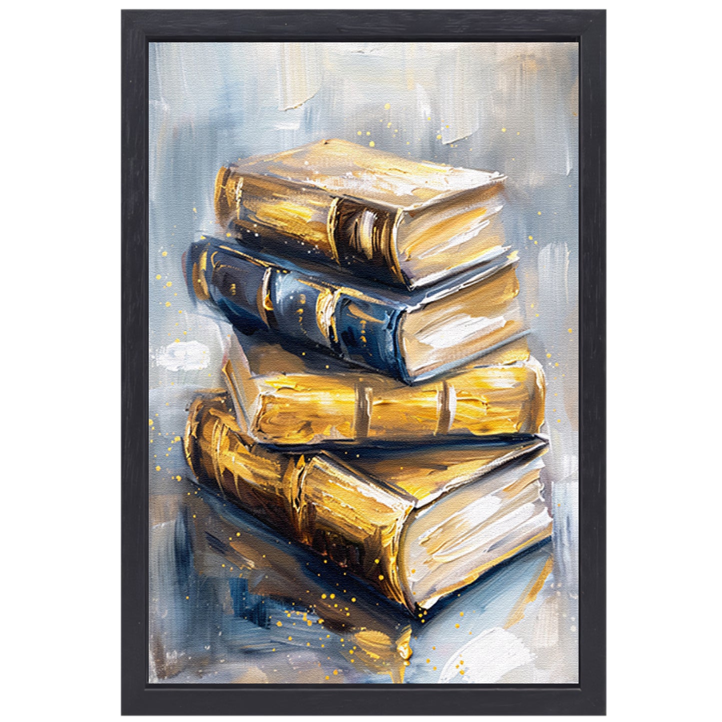 Abstracte boekenstapel in goud en blauw canvas met baklijst