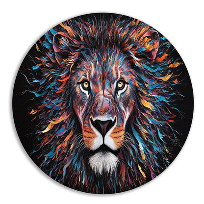 Kleurrijk abstract leeuwenportret met dynamische kleuren forex muurcirkel