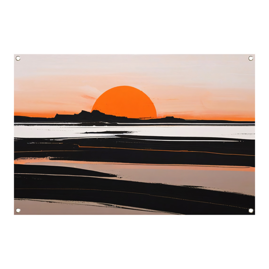 Zonsondergang en Silhouetten in Oranje en Zwart tuinposter